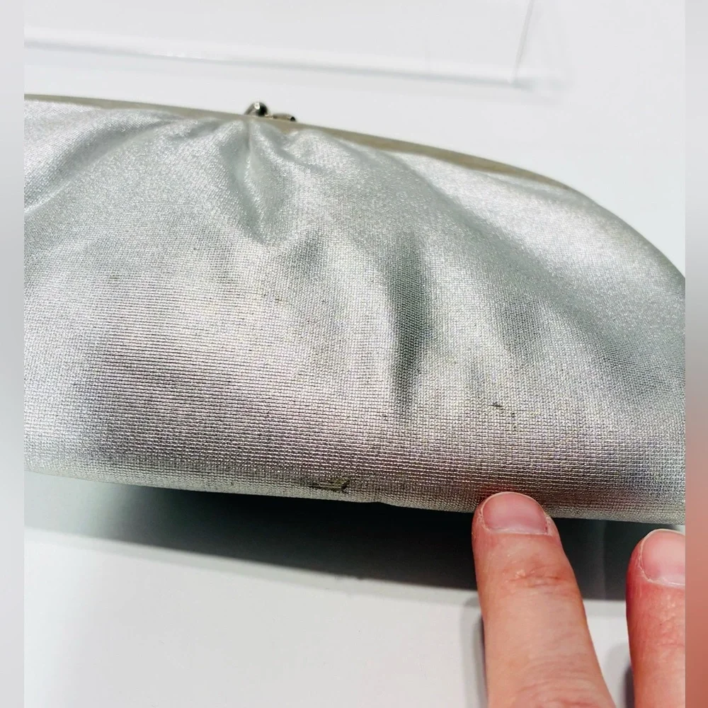 Vintage Made In Hong Kong Handmade Silver Fabric Clutch 9”W x 5.5”H